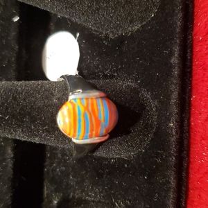 Red blue yellow Stone Silver Ring Size 9